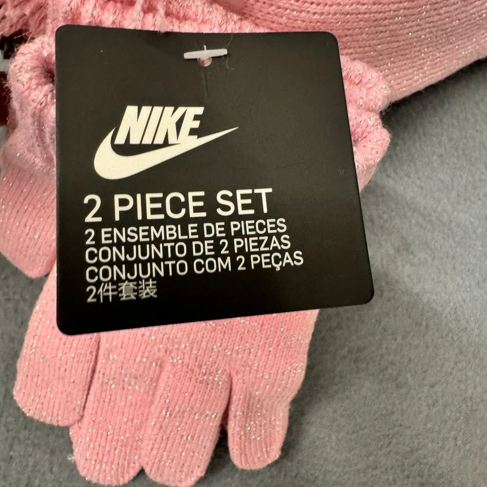 Nike Beanie and Gloves‎ Girls Youth Pink Sparkle Winter Hat Set One Size NEW